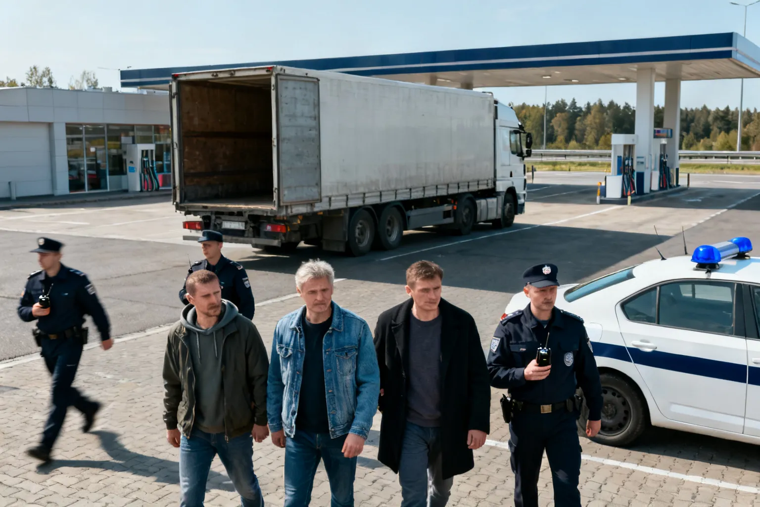 Czterech mężczyzn zatrzymanych po wyjściu z naczepy ciężarówki na stacji w Wyżnem