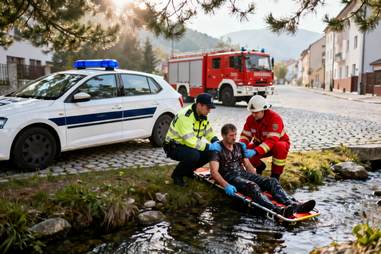 Policjanci i strażacy wydobyli mężczyznę ze strumienia w Karpaczu