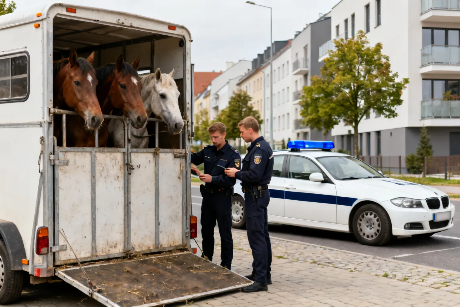 Policja zatrzymała transport trzech koni przewożonych w złych warunkach