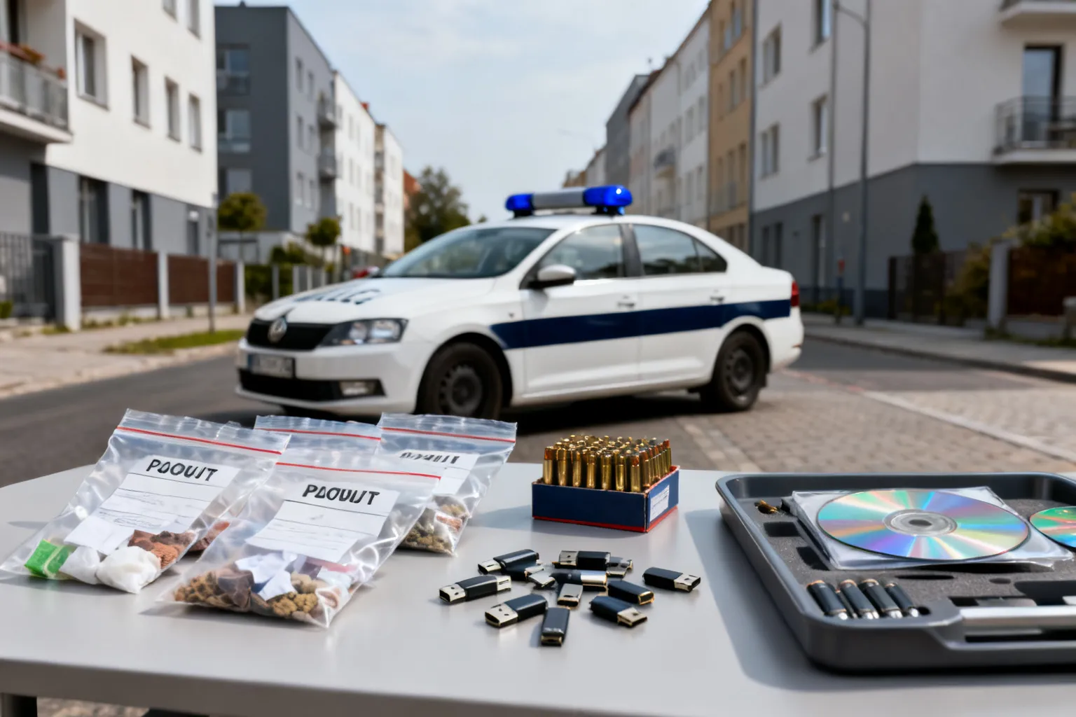 Białogard: 34-latek zatrzymany. Zabezpieczono narkotyki, amunicję i nośniki z treściami pornograficznymi